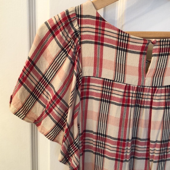 Maeve by Anthropologie Short Sleeve plaid top ~ medium - Picture 7 of 8